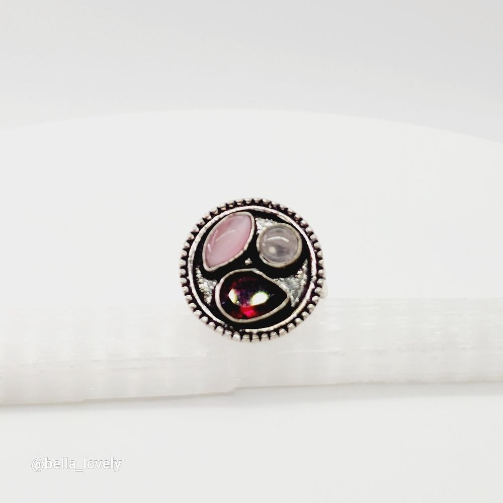 Garnet Rose Quartz Ethnic Handmade Ring Jewelry US Size 8.25 - Picture 4 of 5